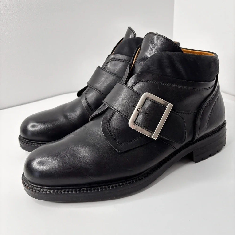 VTG Kenneth Cole Boots Mens 10.5 Black Leather Monk Strap Made in Italy 90s Moto